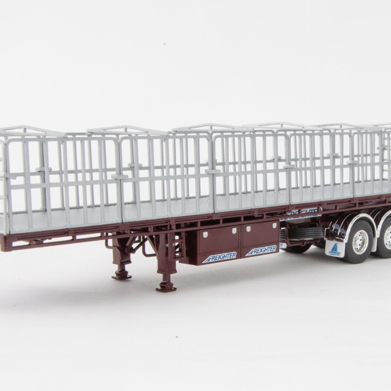 Drake ZT09135 AUSTRALIAN Maxitrans Freighter Flat Top B-Double Trailer Set - Burgundy - Scale 1:50