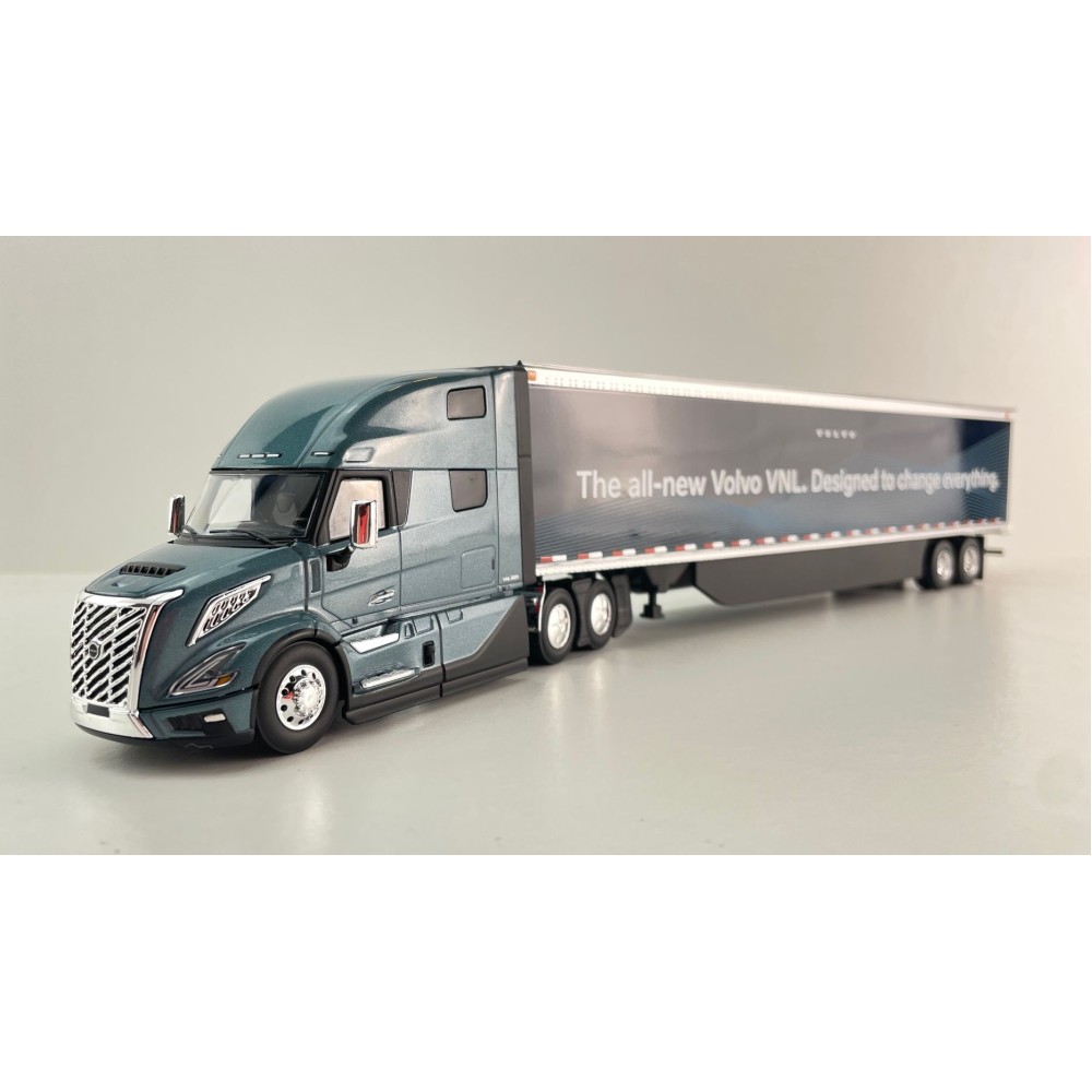 First Gear 50-3502 Volvo VNL 860 High-Roof Sleeper Truck with 53' Trailer with Skirts Coastal Mist 1:50 Scale