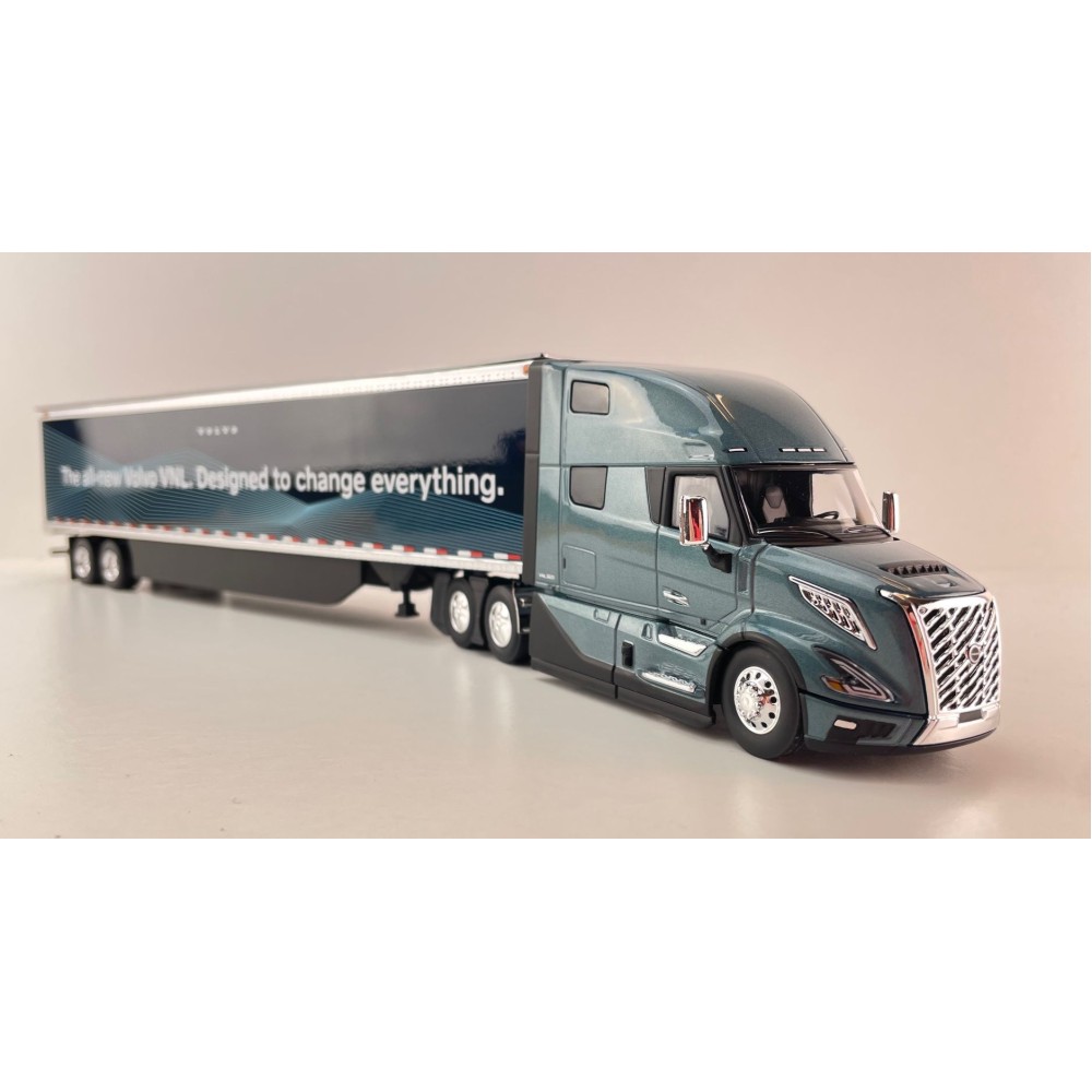 First Gear 50-3502 Volvo VNL 860 High-Roof Sleeper Truck with 53' Trailer with Skirts Coastal Mist 1:50 Scale