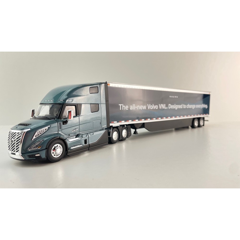 First Gear 50-3502 Volvo VNL 860 High-Roof Sleeper Truck with 53' Trailer with Skirts Coastal Mist 1:50 Scale
