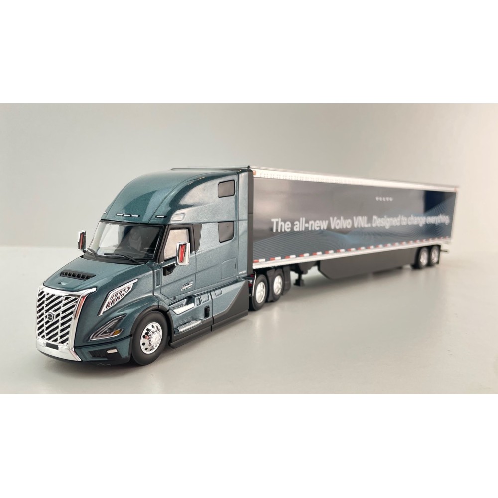First Gear 50-3502 Volvo VNL 860 High-Roof Sleeper Truck with 53' Trailer with Skirts Coastal Mist 1:50 Scale