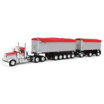 First Gear 60-1632 Viper Red / White Kenworth W900L Day Cab & East Series 31' and 20' End Dump Trailers Scale 1:64