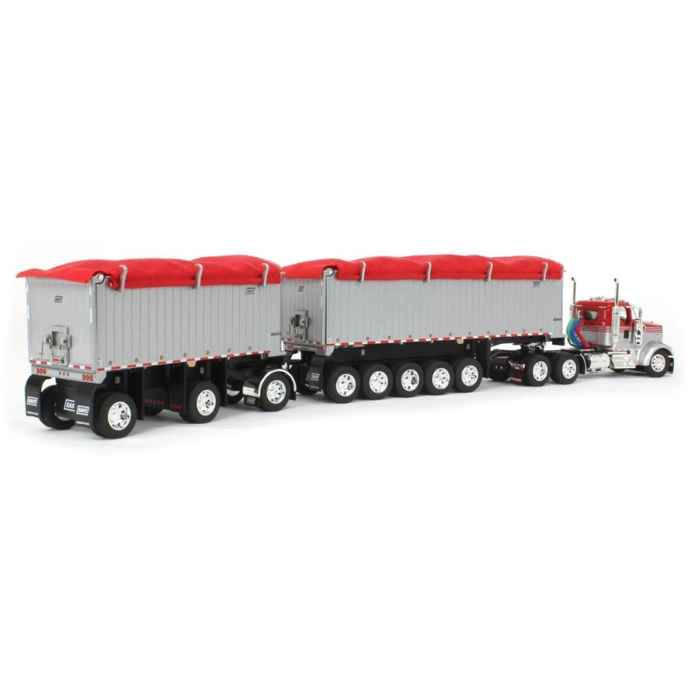 First Gear 60-1632 Viper Red / White Kenworth W900L Day Cab & East Series 31' and 20' End Dump Trailers Scale 1:64