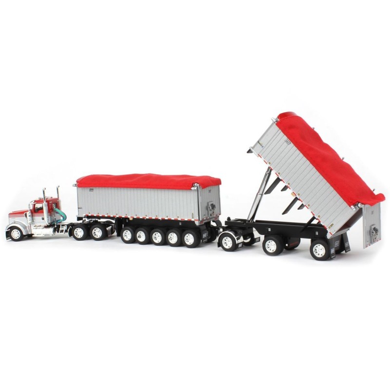First Gear 60-1632 Viper Red / White Kenworth W900L Day Cab & East Series 31' and 20' End Dump Trailers Scale 1:64