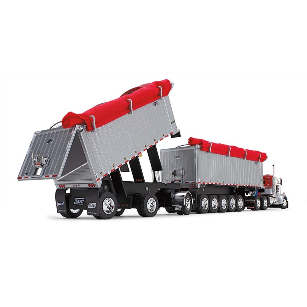 First Gear 60-1632 Viper Red / White Kenworth W900L Day Cab & East Series 31' and 20' End Dump Trailers Scale 1:64