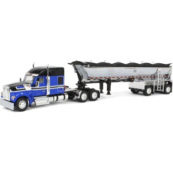 First Gear 60-2009 Kenworth W990 Truck Chrome MAC End Dump Trailer Blue & Black - Scale 1:64