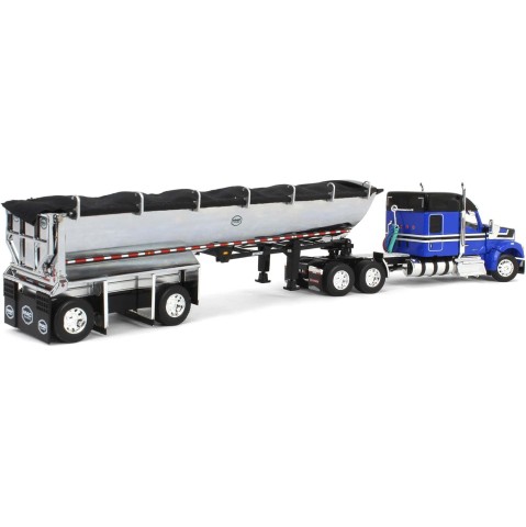 First Gear 60-2009 Kenworth W990 Truck Chrome MAC End Dump Trailer Blue & Black - Scale 1:64