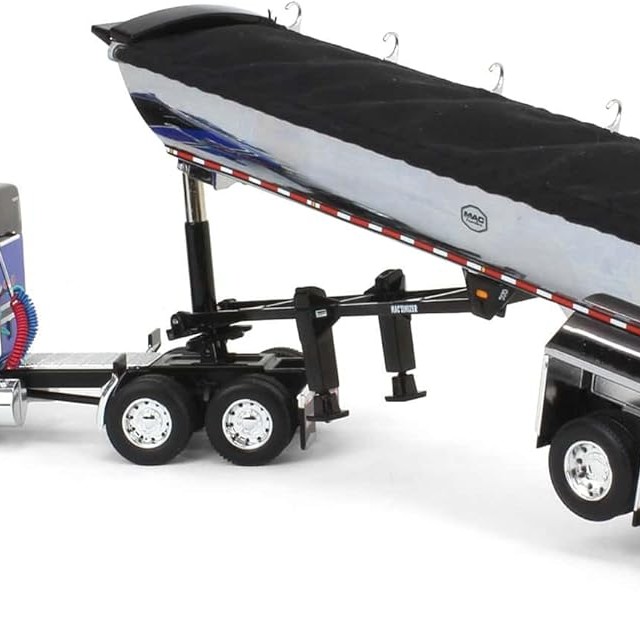 First Gear 60-2009 Kenworth W990 Truck Chrome MAC End Dump Trailer Blue & Black - Scale 1:64