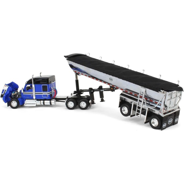 First Gear 60-2009 Kenworth W990 Truck Chrome MAC End Dump Trailer Blue & Black - Scale 1:64
