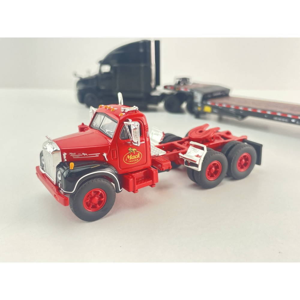 First Gear 60-2151 Mack Anthem 6x4 Truck with Landoll 440B-50CA Trailer & Mack B-61 Day Cab Load Truck 125 Years Mack Anniversary - Scale 1:64