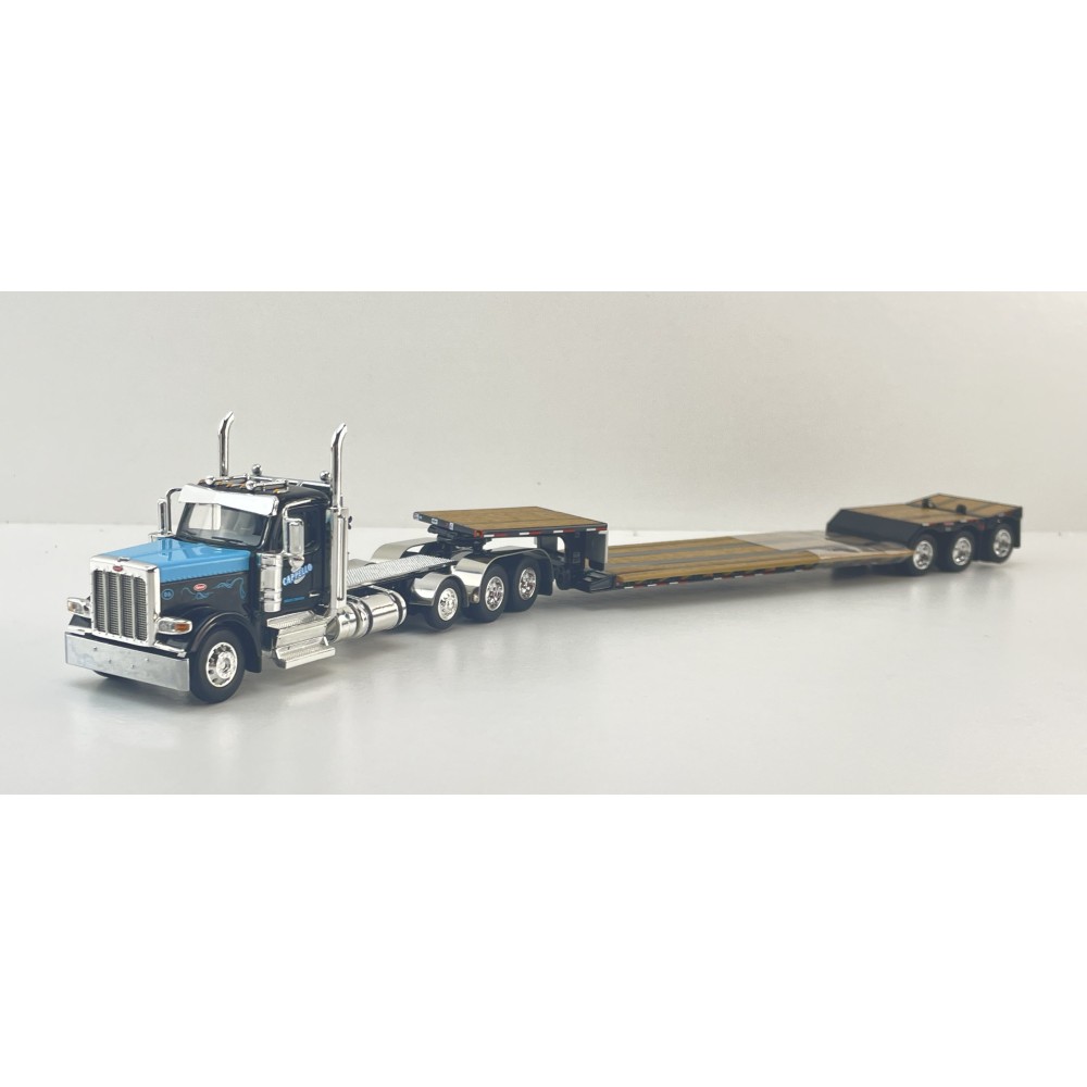 First Gear 60-2267 Peterbilt 359 Tri Drive With Tri Axle Lowboy With Flip Over Axle Trailer - Cappello Heavy Transport - Scale 1:64