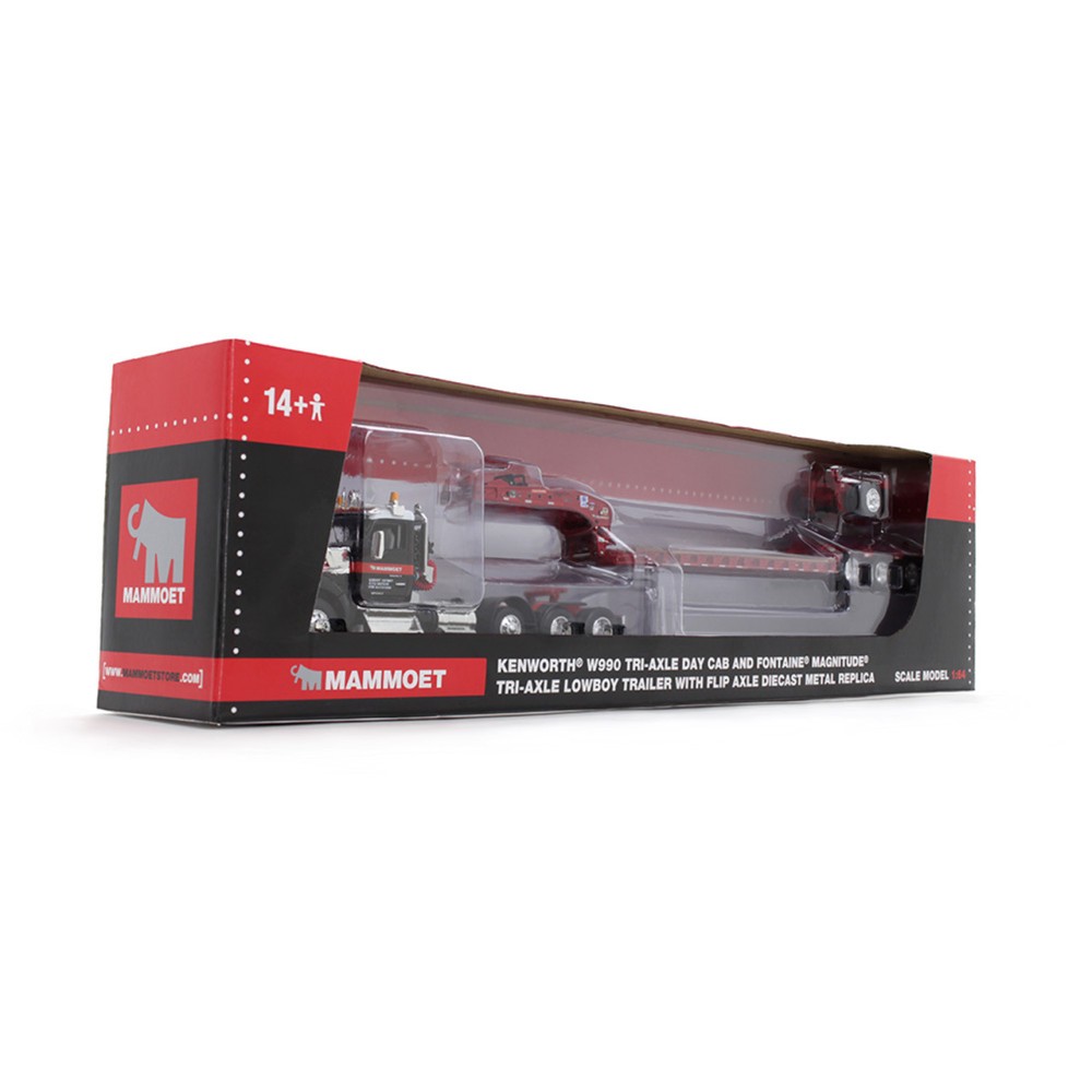 First Gear 69-1869 Mammoet Kenworth W990 Day Cab with Tri-Axle Lowboy Trailer Scale 1:64