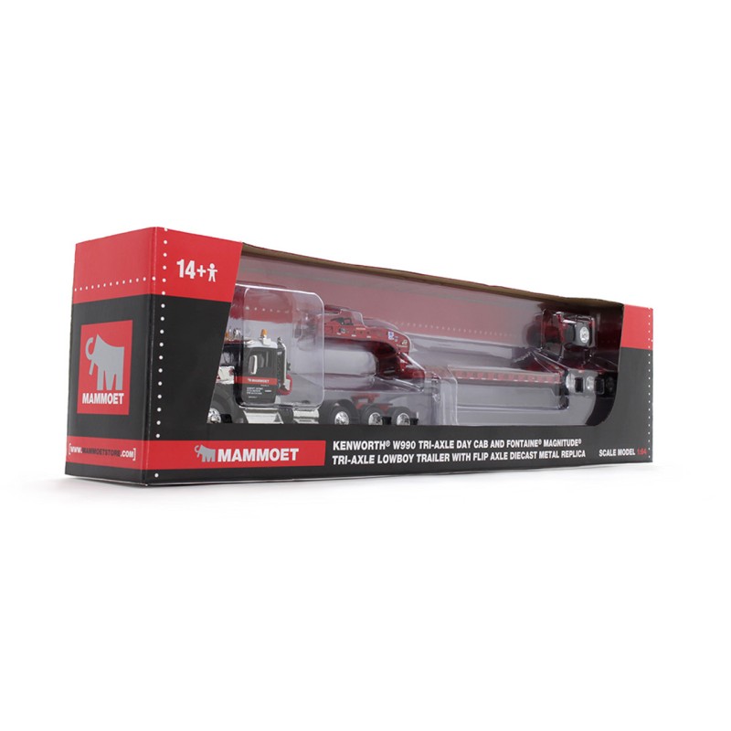 First Gear 69-1869 Mammoet Kenworth W990 Day Cab with Tri-Axle Lowboy Trailer Scale 1:64