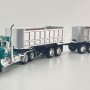 First Gear DCP 60-2291 Kenworth W900A Day Cab truck with 22ft Dual End Dump Trailers & Dolly Turquoise White - Scale 1:64