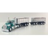 First Gear DCP 60-2291 Kenworth W900A Day Cab truck with 22ft Dual End Dump Trailers & Dolly Turquoise White - Scale 1:64