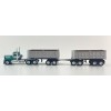 First Gear DCP 60-2291 Kenworth W900A Day Cab truck with 22ft Dual End Dump Trailers & Dolly Turquoise White - Scale 1:64