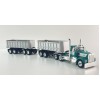 First Gear DCP 60-2291 Kenworth W900A Day Cab truck with 22ft Dual End Dump Trailers & Dolly Turquoise White - Scale 1:64