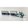 First Gear DCP 60-2291 Kenworth W900A Day Cab truck with 22ft Dual End Dump Trailers & Dolly Turquoise White - Scale 1:64