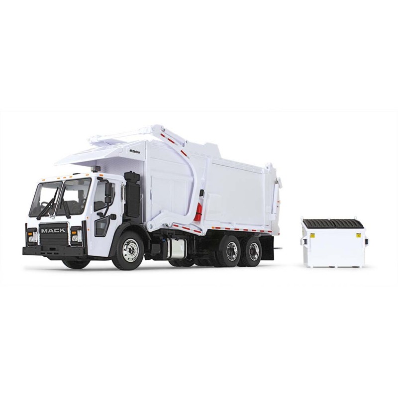 First Gear 10-4235 White Mack LR with McNeilus Meridian Front Loader & Trash Bin Scale 1:34