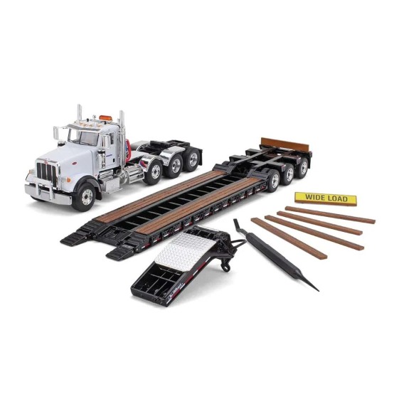 First Gear 50-3349B Peterbilt Model 367 Day Cab 8x4 Truck Talbert 55SA Lowboy Trailer - Komatsu Scale 1:50