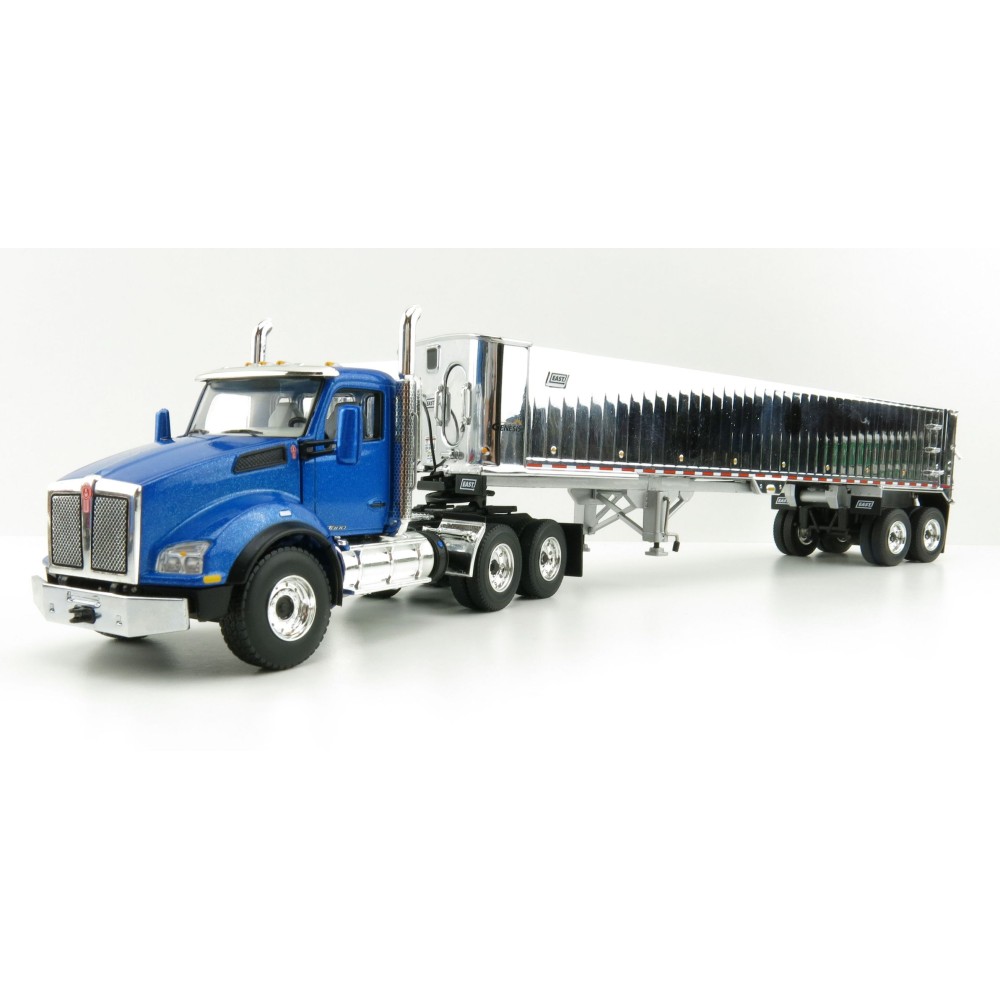 First Gear 50-3451 Kenworth T880 6x4 Blue Metallic with Chrome East Genesis End Dump Trailer Scale 1:50