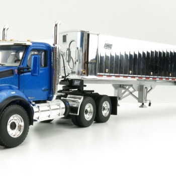 First Gear 50-3451 Kenworth T880 6x4 Blue Metallic with Chrome East Genesis End Dump Trailer Scale 1:50