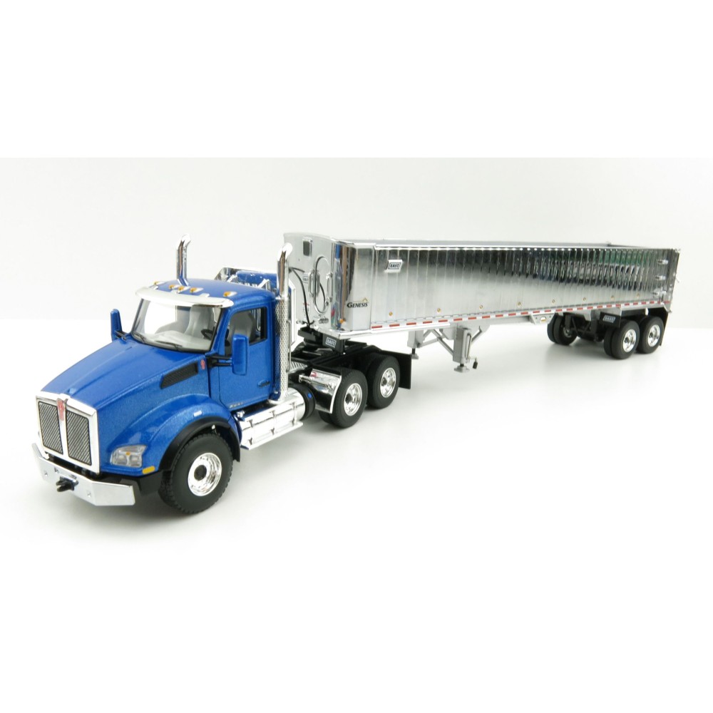 First Gear 50-3451 Kenworth T880 6x4 Blue Metallic with Chrome East Genesis End Dump Trailer Scale 1:50