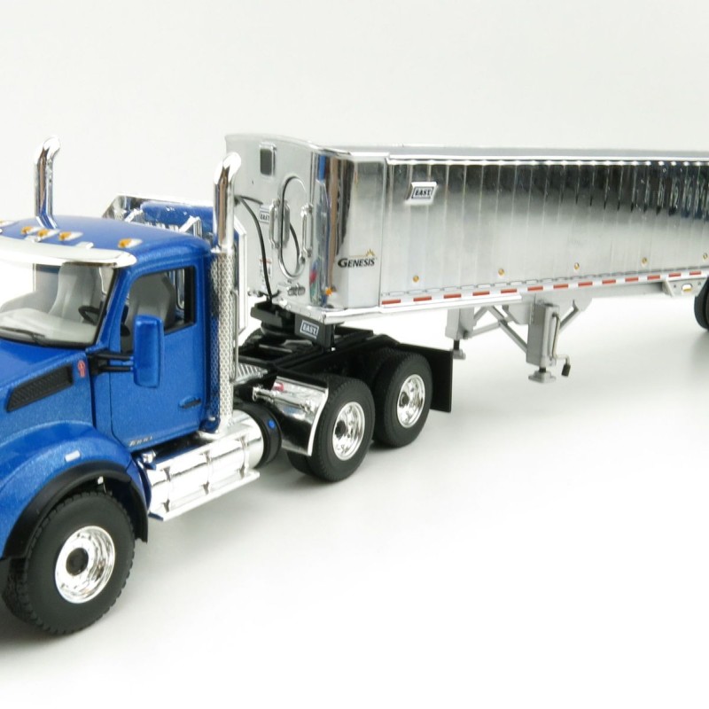 First Gear 50-3451 Kenworth T880 6x4 Blue Metallic with Chrome East Genesis End Dump Trailer Scale 1:50