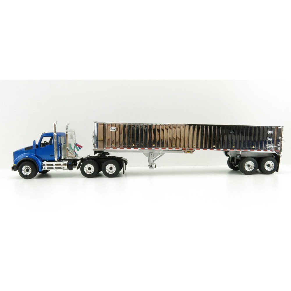 First Gear 50-3451 Kenworth T880 6x4 Blue Metallic with Chrome East Genesis End Dump Trailer Scale 1:50