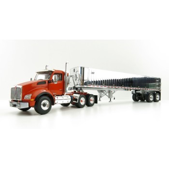 First Gear 50-3453 Kenworth T880 6x4 Orange with Chrome East Genesis End Dump Trailer Scale 1:50