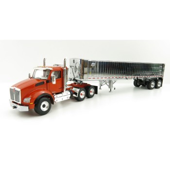 First Gear 50-3453 Kenworth T880 6x4 Orange with Chrome East Genesis End Dump Trailer Scale 1:50