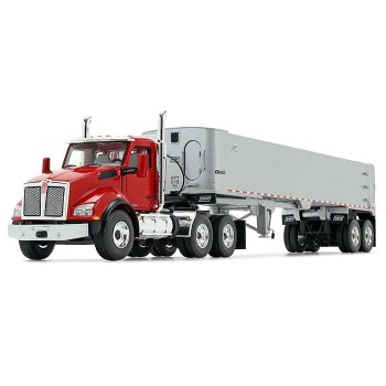 First Gear 50-3455 Kenworth T880 6x4 Viper Red with Silver East Genesis End Dump Trailer Scale 1:50