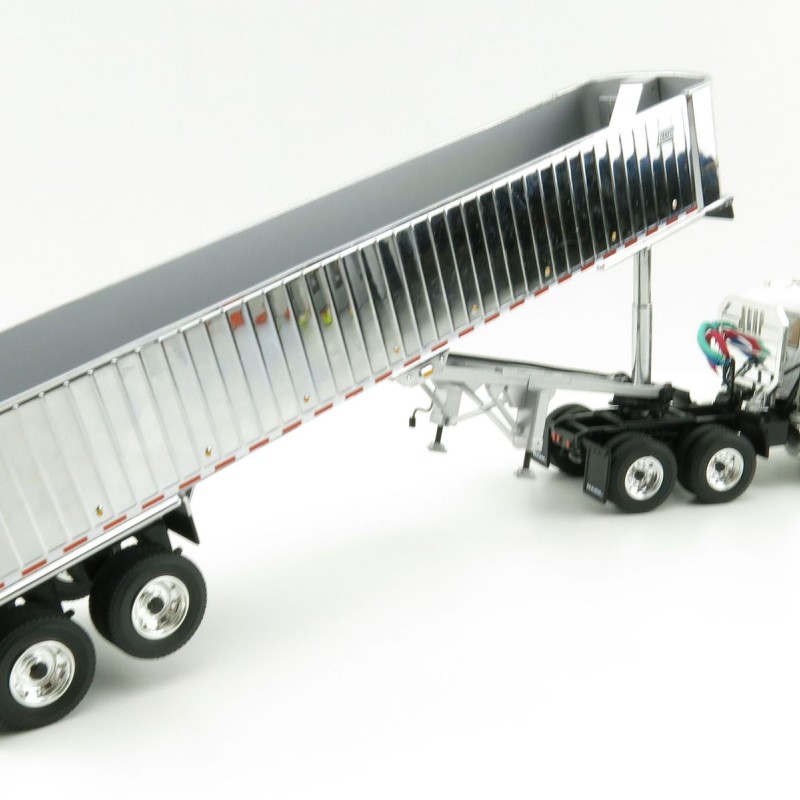 First Gear 50-3457 Mack Granite MP 6x4 White with East Genesis End Dump Trailer Scale 1:50