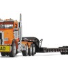 First Gear 50-3475 Peterbilt Model 367 Day Cab 8x4 Truck Talbert 55SA Lowboy Trailer Bright Orange Scale 1:50