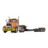 First Gear 50-3475 Peterbilt Model 367 Day Cab 8x4 Truck Talbert 55SA Lowboy Trailer Bright Orange Scale 1:50