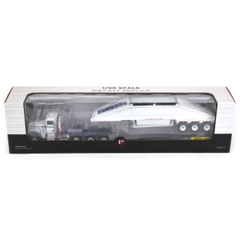 First Gear 50-3481 Peterbilt Model 367 Day Cab 8x4 Truck Bottom Dump Trailer White / Blue Scale 1:50