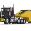 First Gear 50-3490 Peterbilt Model 367 Day Cab 8x4 Truck Bottom Dump Trailer Black / Yellow Scale 1:50