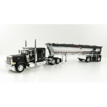 First Gear 60-1004 Peterbilt 389 Sleeper Cab Truck Black with MAC Half Round Dump Trailer - Scale 1:64