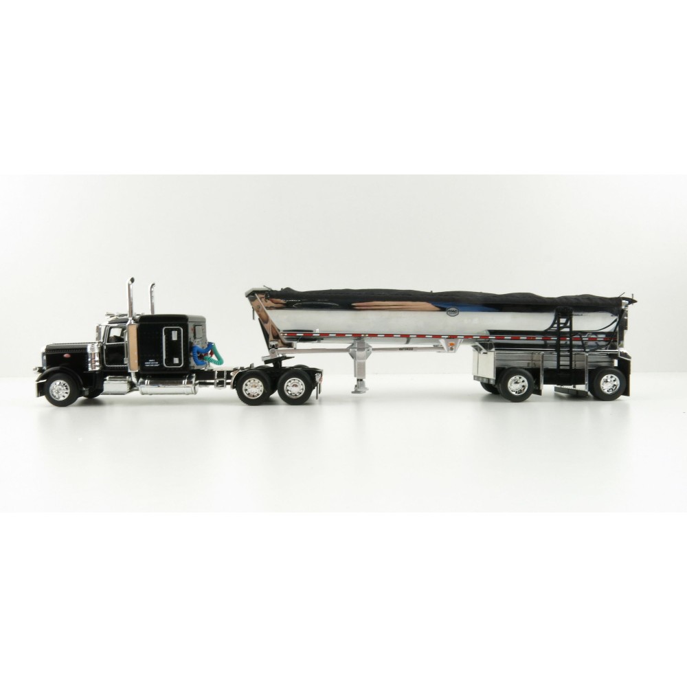 First Gear 60-1004 Peterbilt 389 Sleeper Cab Truck Black with MAC Half Round Dump Trailer - Scale 1:64