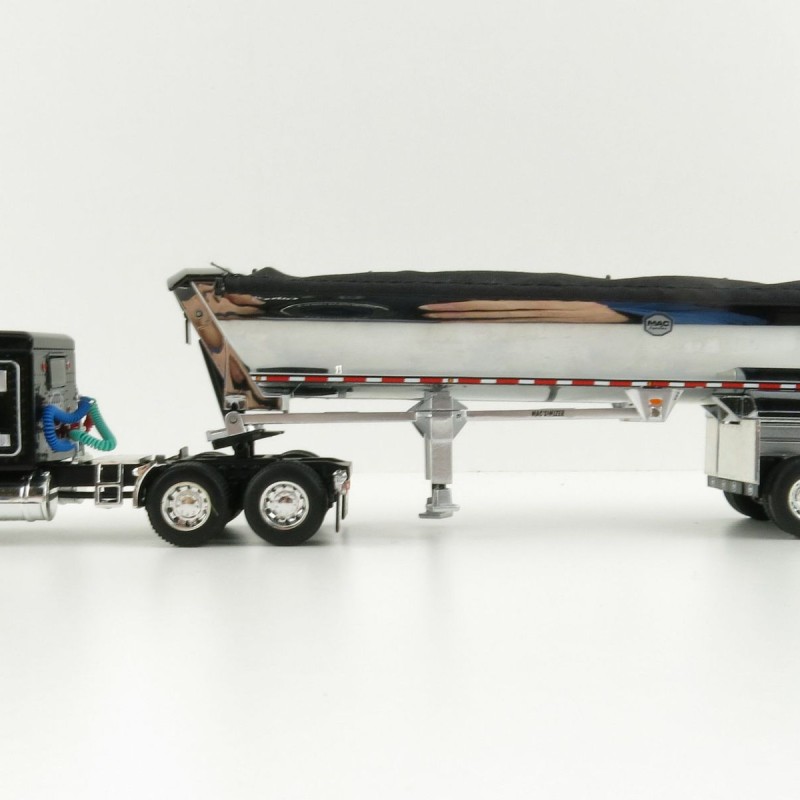 First Gear 60-1004 Peterbilt 389 Sleeper Cab Truck Black with MAC Half Round Dump Trailer - Scale 1:64