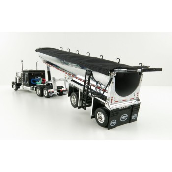 First Gear 60-1004 Peterbilt 389 Sleeper Cab Truck Black with MAC Half Round Dump Trailer - Scale 1:64