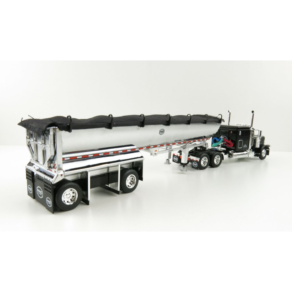 First Gear 60-1004 Peterbilt 389 Sleeper Cab Truck Black with MAC Half Round Dump Trailer - Scale 1:64
