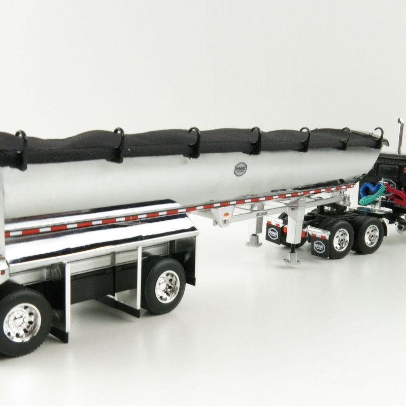 First Gear 60-1004 Peterbilt 389 Sleeper Cab Truck Black with MAC Half Round Dump Trailer - Scale 1:64