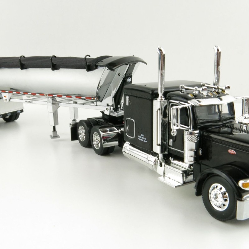 First Gear 60-1004 Peterbilt 389 Sleeper Cab Truck Black with MAC Half Round Dump Trailer - Scale 1:64