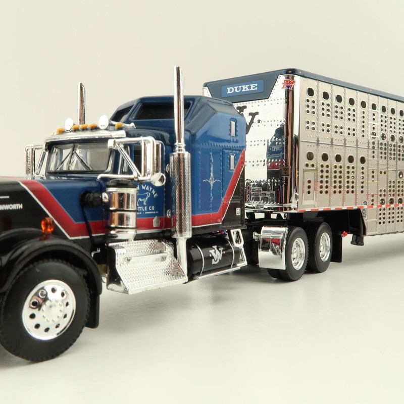 First Gear 60-1204 Kenworth W900A Aerodyne 6x4 Truck with Livestock Trailer - John Wayne: Cattle Company - Scale 1:64