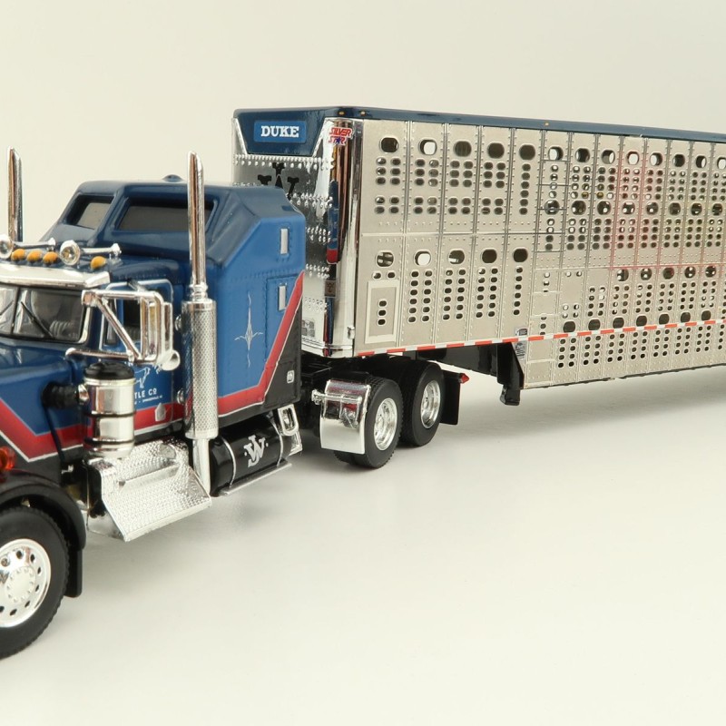 First Gear 60-1204 Kenworth W900A Aerodyne 6x4 Truck with Livestock Trailer - John Wayne: Cattle Company - Scale 1:64