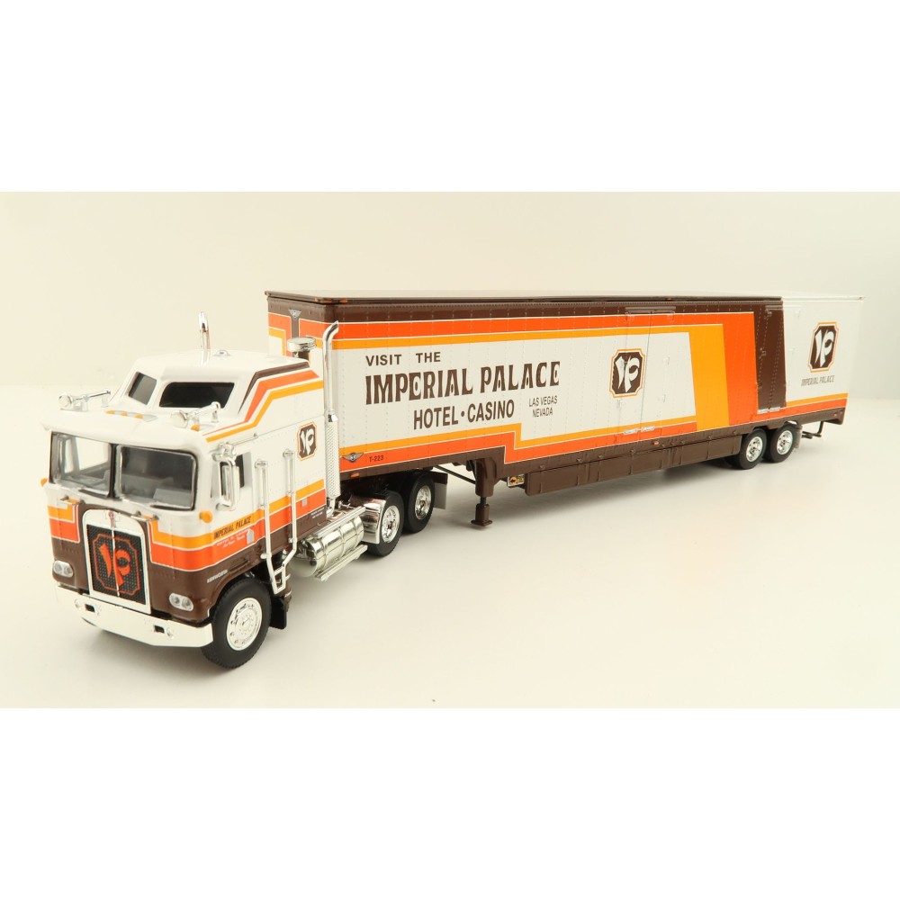 First Gear 60-1226 Kenworth K100 Aerodyne Sleeper Truck with Moving Trailer Imperial Palace - Scale 1:64