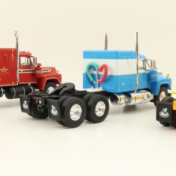 First Gear 60-1250 Mack R Model with Sleeper Bunk Truck Trio Set Red, Blue & Yellow  - Scale 1:64