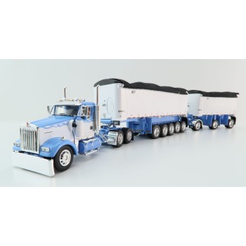 First Gear 60-1633 Kenworth W900L Day Cab & East Manufacturing Michigan Series 31' and 20' End Dump Trailers Wisteria & White  Scale 1:64