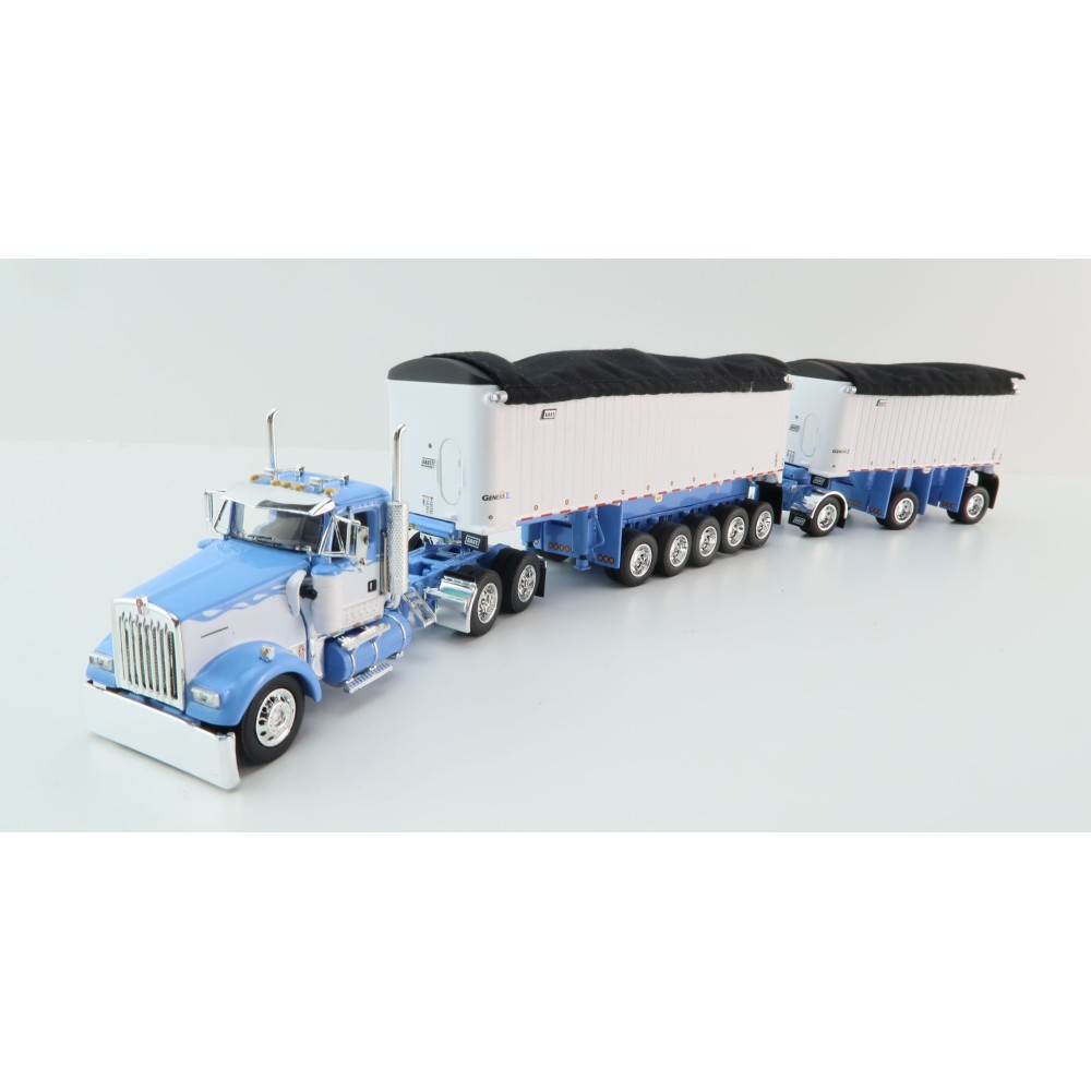 First Gear 60-1633 Kenworth W900L Day Cab & East Manufacturing Michigan Series 31' and 20' End Dump Trailers Wisteria & White  Scale 1:64